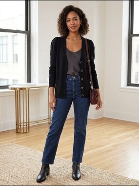 Greige Black Puff Sleeve Cardigan